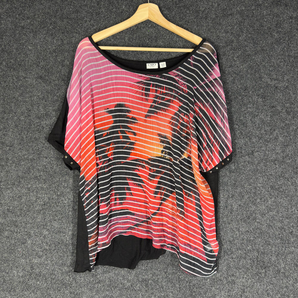 Cato T-Shirt Women 22/24W Plus Black Striped Short Sleeve Round Neck Casual